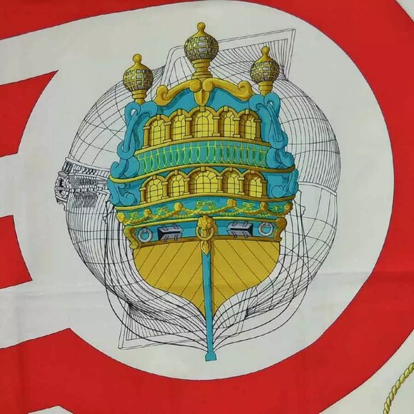 HERMES Carre 90 CHATEAUX DARRIERE Scarf Red/Multicolor Silk - Picture 3 of 11